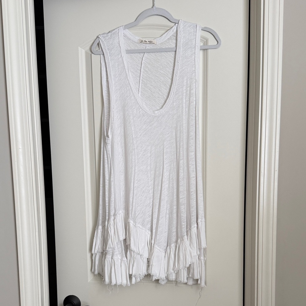 Free People White Tiered Ruffle Scoop tunic Tank